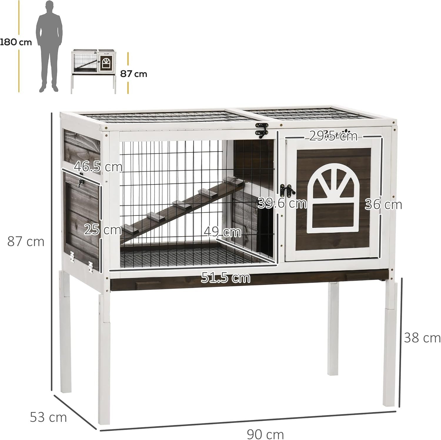 Elevated Wooden Rabbit Hutch Indoor Guinea Pig Cage Roof Ladder Tray