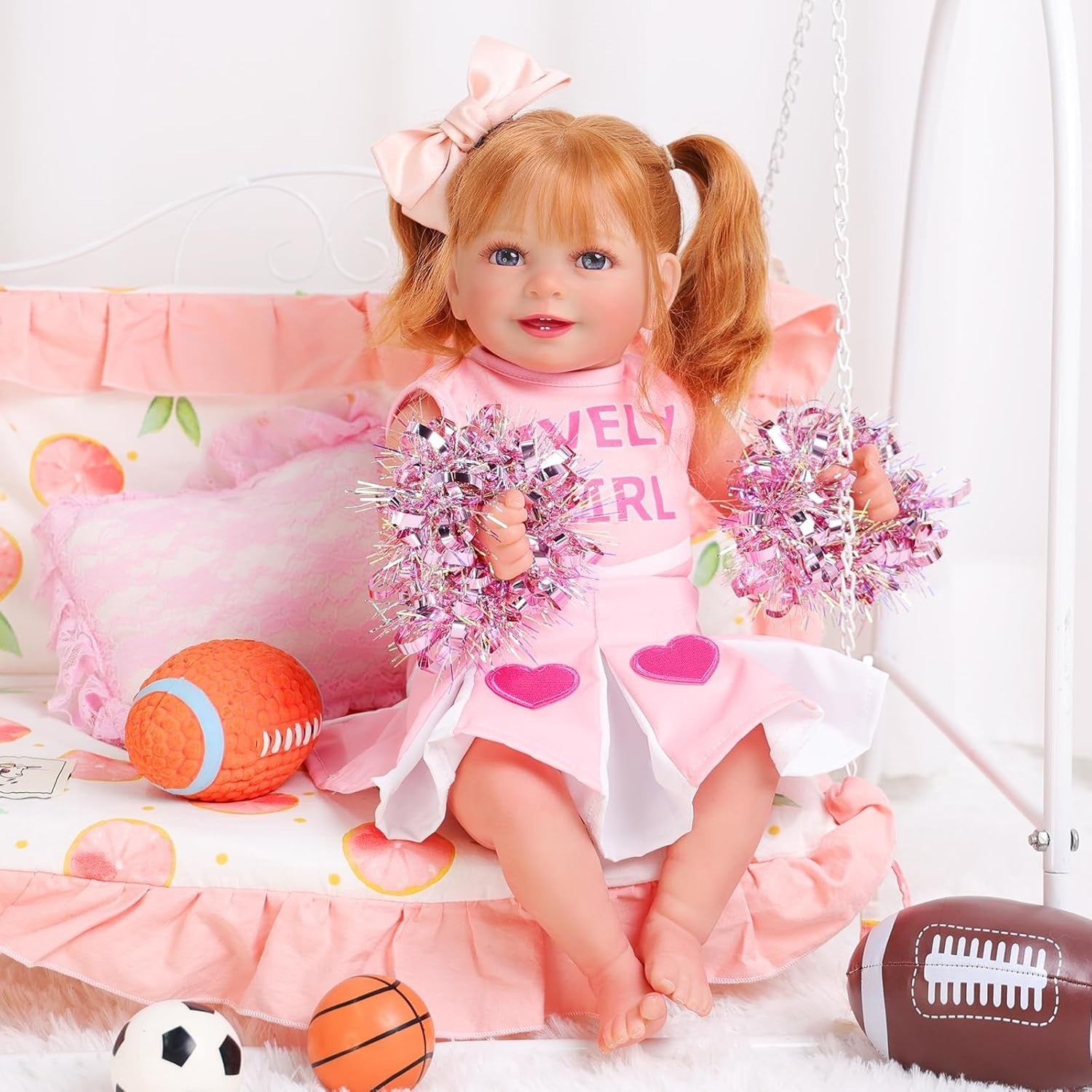 20” Reborn Baby Doll Long Hair Smiling Girl Soft Body Set
