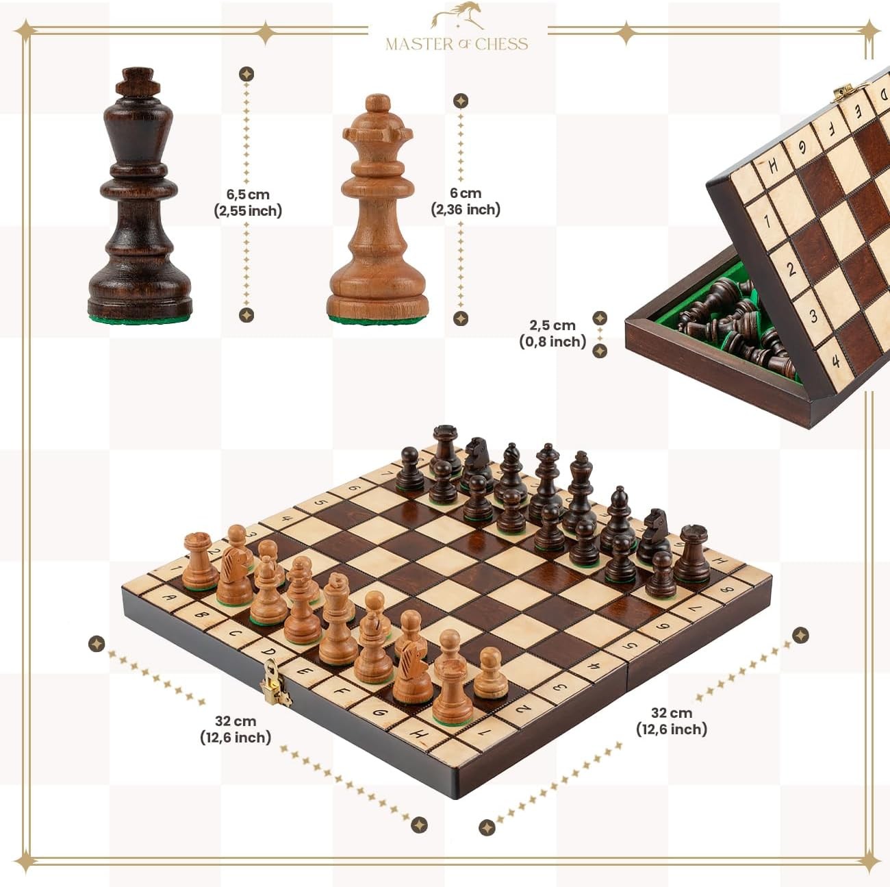 32cm Wooden Chess Set | Handcrafted Portable Board & Classic Pieces | Travel Gam