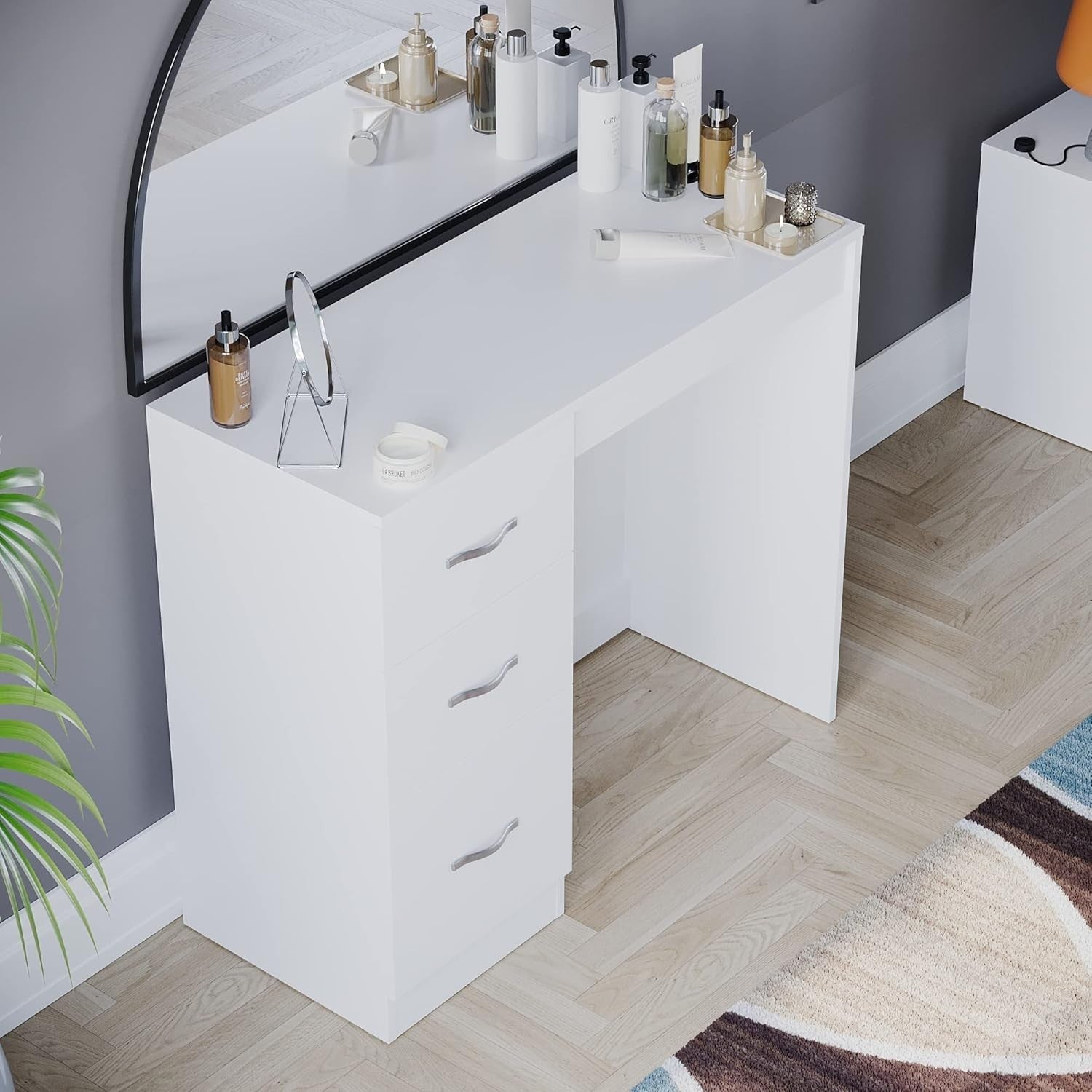 Modern White Dressing Table Desk Vanity 3 Drawers Bedroom Makeup Storage Unit