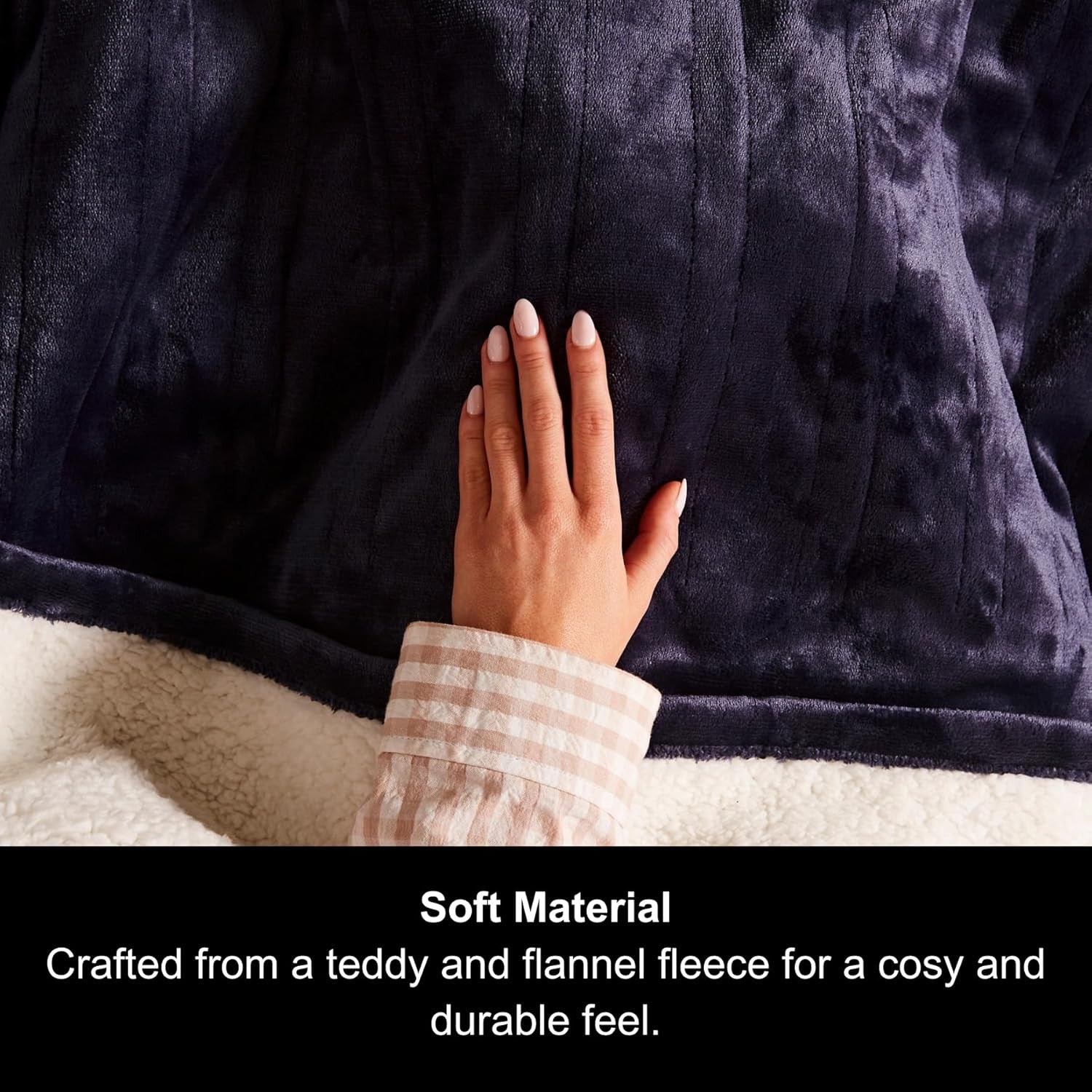 Electric Heated Throw Blanket 200x180cm Teddy Fleece 9 Heat Washable Navy