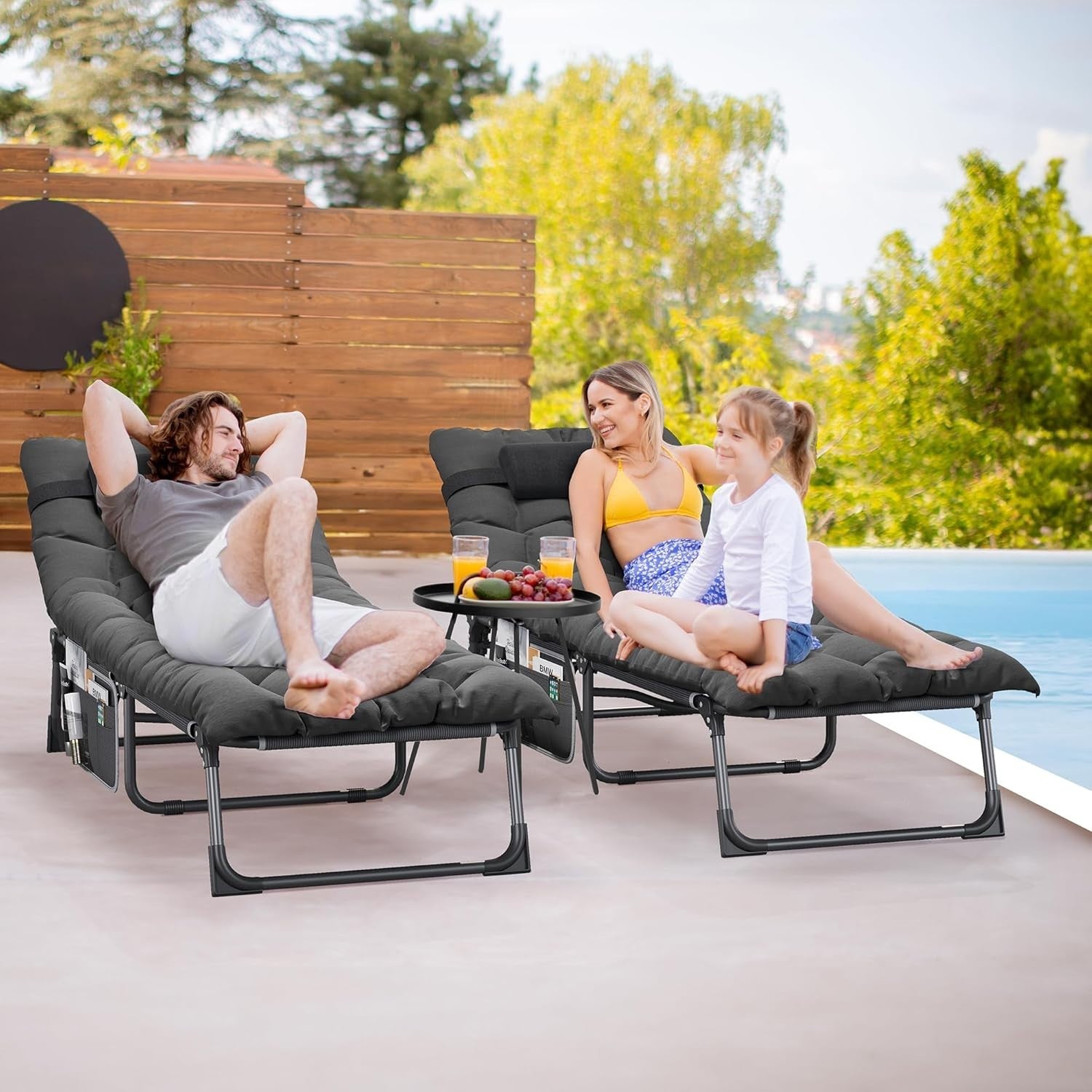 Folding Sun Lounger Recliner Bed w/ Cushion, 5-Position, Garden Camping