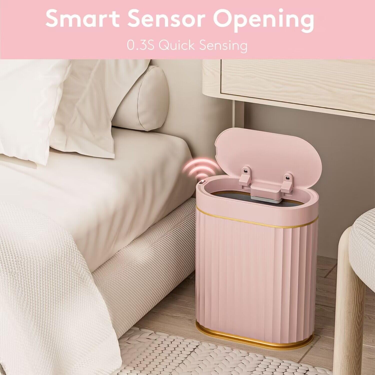 2 Gallon Touchless Bathroom Bin Motion Sensor Slim Pink