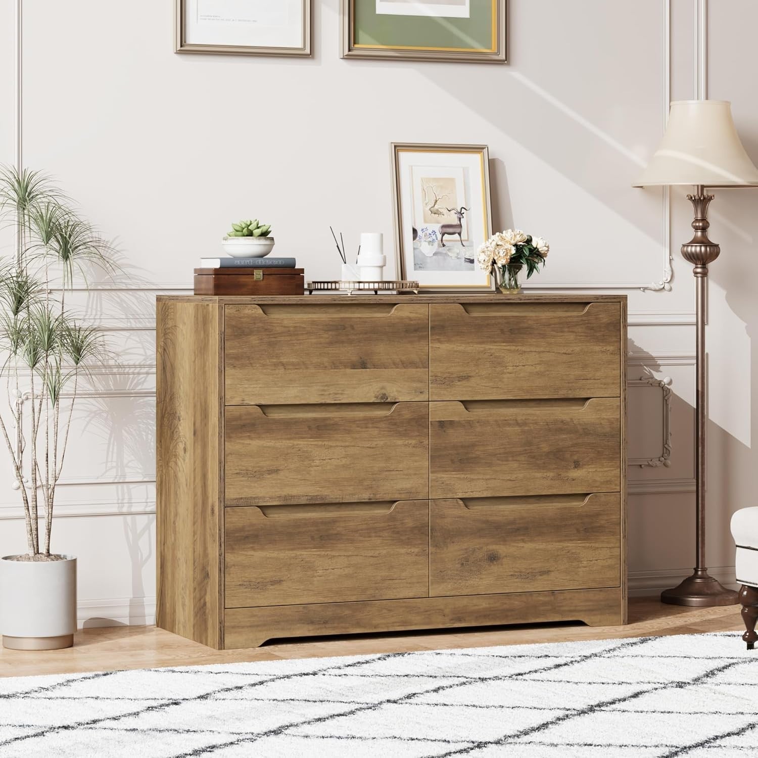 6 Drawer Wood Chest Bedroom Storage Cabinet Handleless Modern Unit