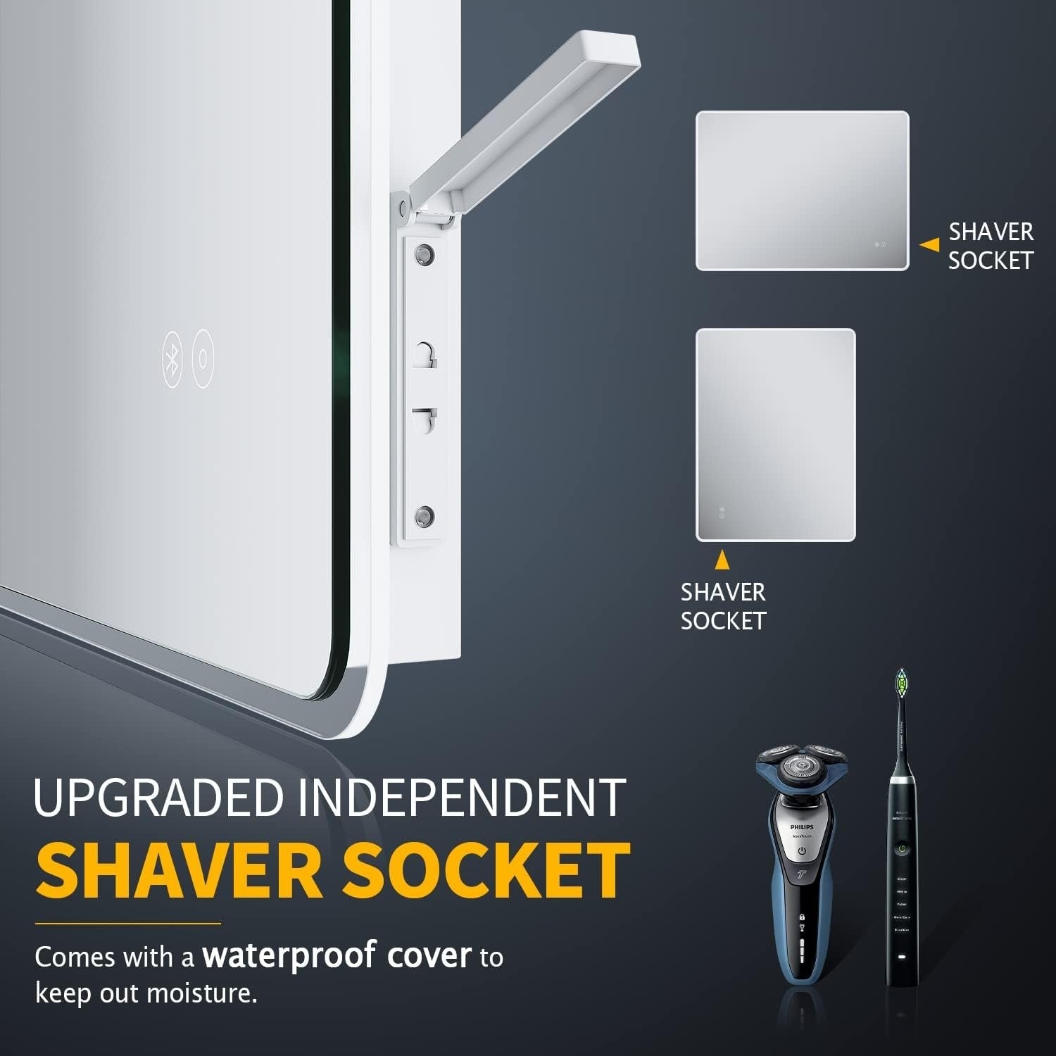 LED Bluetooth Bathroom Mirror 80x60cm Anti-Fog Shaver Socket Touch Dimmer