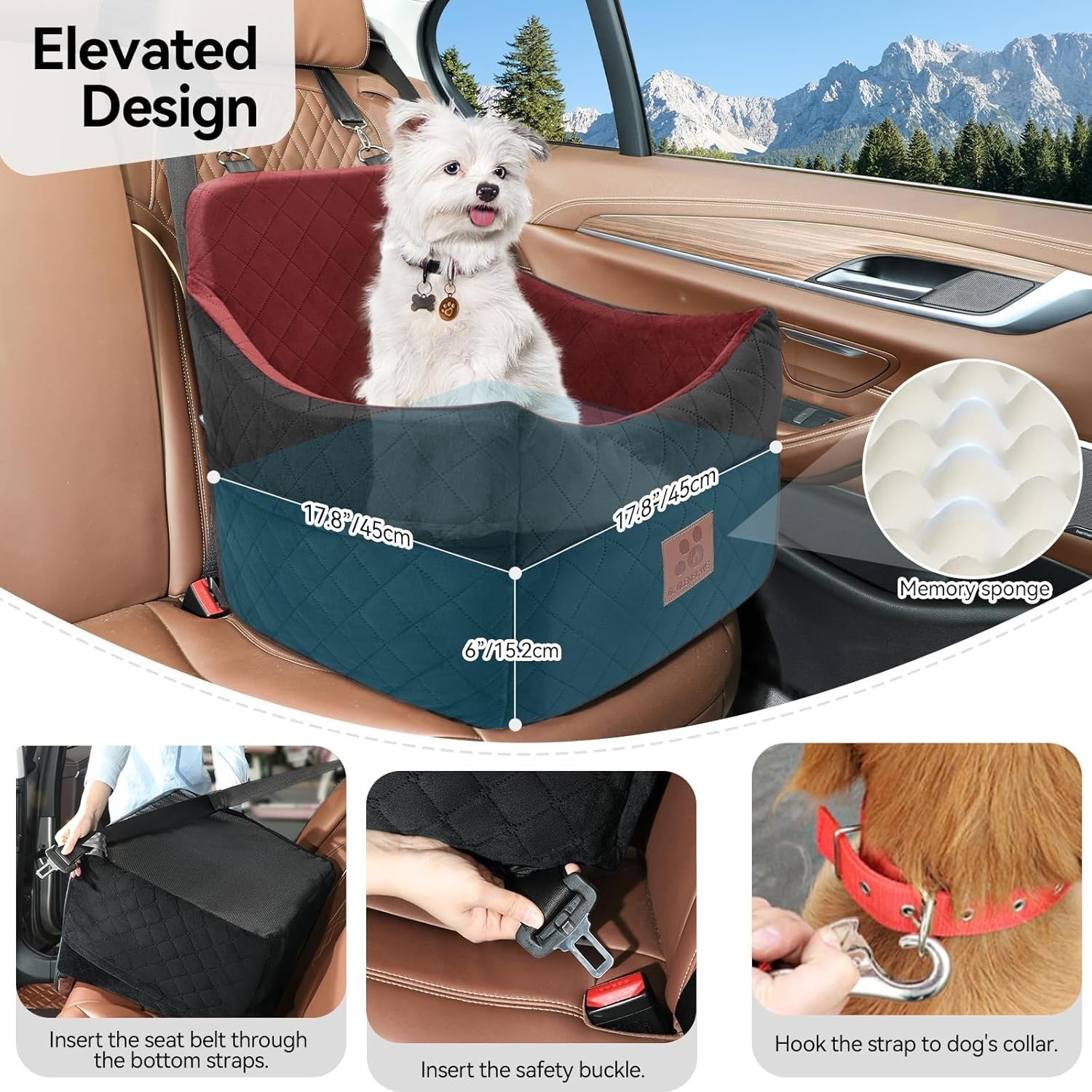 Memory Foam Dog Car Booster Seat Washable Pet Travel Bed 35lbs