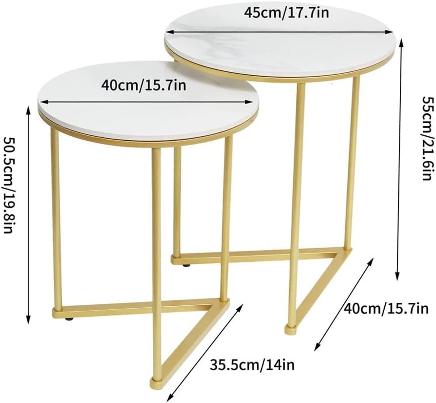 Gold Nesting Side Tables Round Marble Stone Top End Accent Table Set Living Room