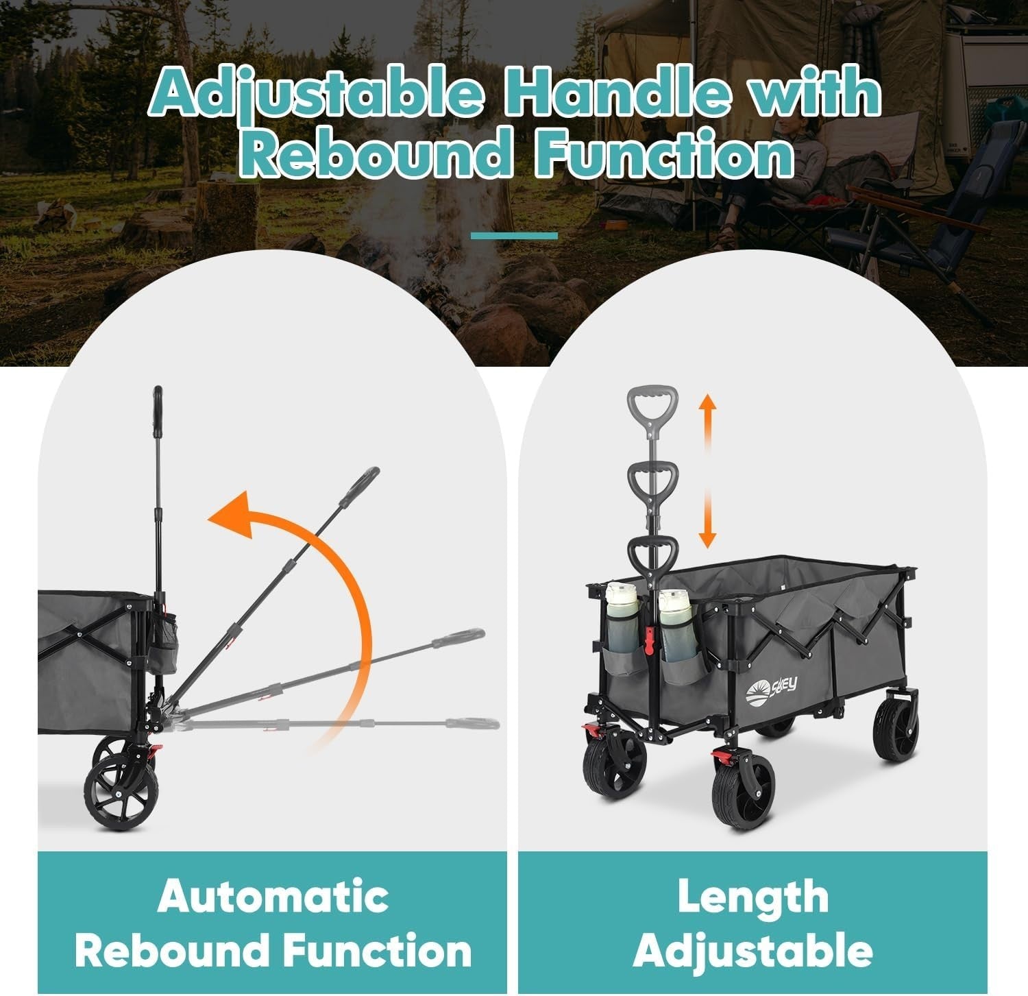 Grey 185L Folding Camping Wagon 200kg Heavy Duty All Terrain Festival Trolley