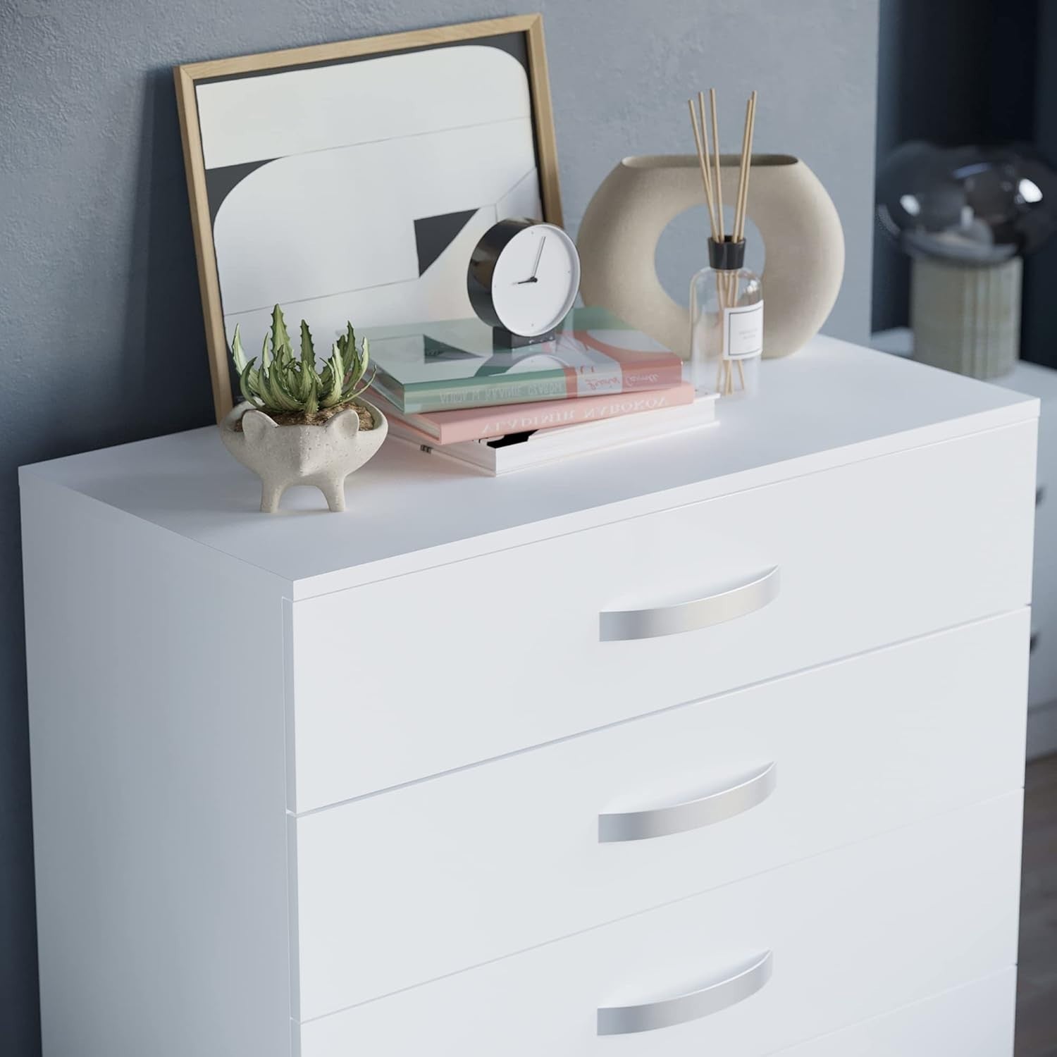 White High Gloss 5 Drawer Chest Storage Cabinet with Smooth Glide Drawers