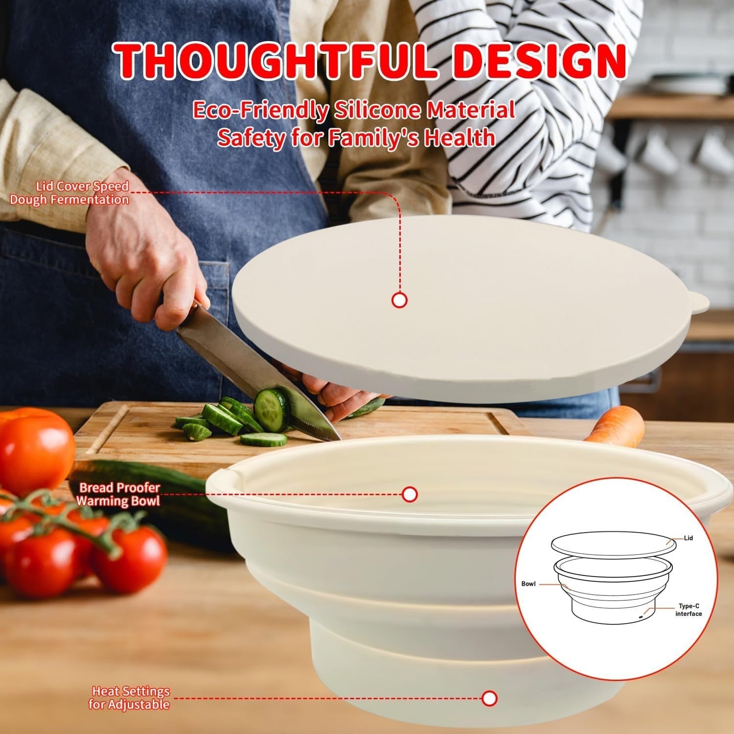 Silicone Round Foldable Bread Proofing Basket, 9 Inch, Loaves & Yogurt