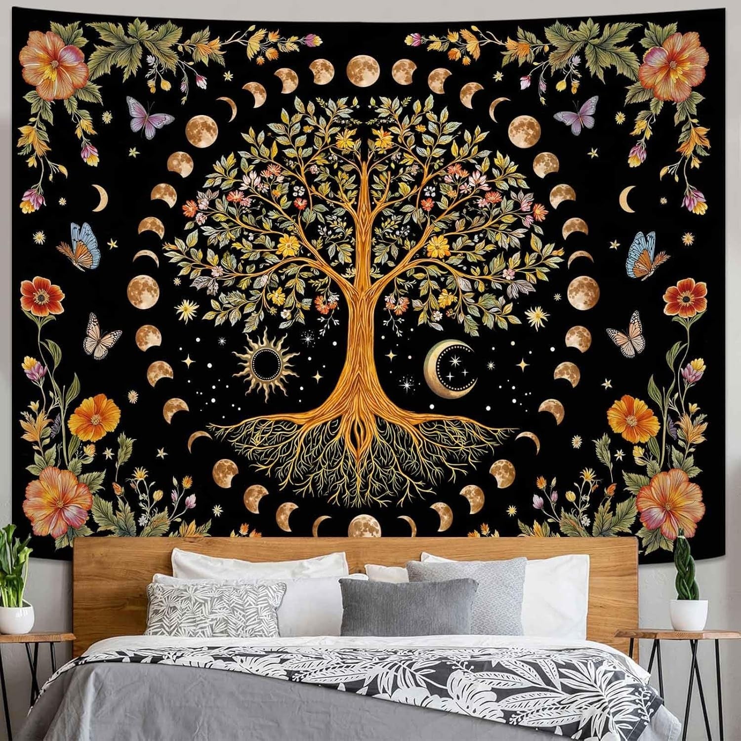 Tree of Life Moon Phase Tapestry Celestial Sun Boho 44x60