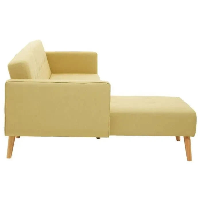 Olive Green Corner Sofa Bed Linen Upholstery L-Shaped Modern 3 Seater
