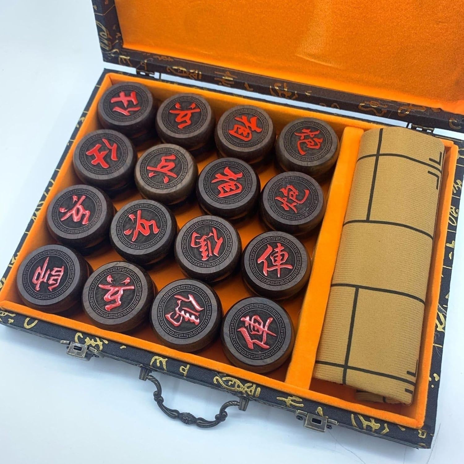 PU Case Chinese Chess Travel Set Wooden Xiangqi Strategy Board Game