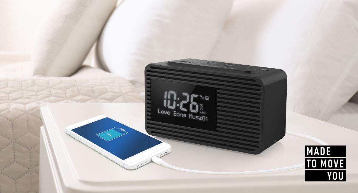 DAB+ Clock Radio Alarm with USB Charging Large Display Bedside Radio