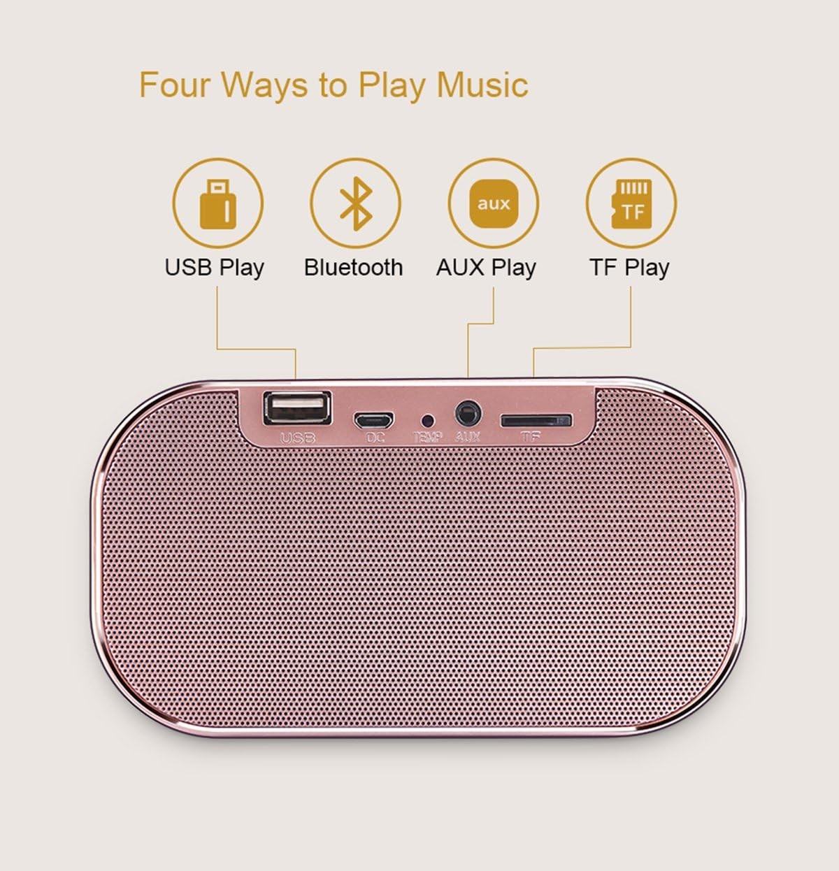 Rose Gold LED Alarm Clock Bluetooth Speaker Wireless Radio Mirror Display