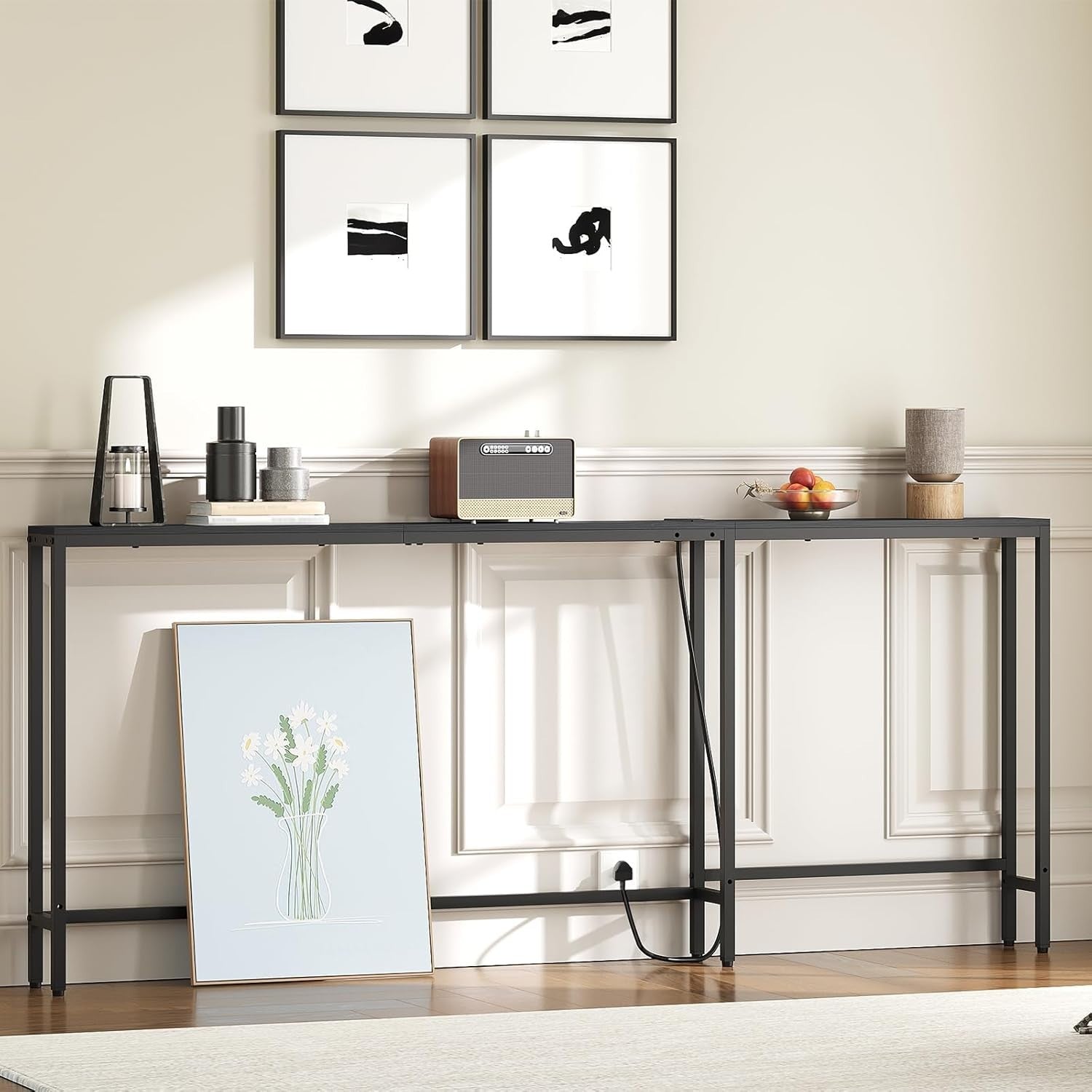Slim L-Shaped Console Table with USB & Power Outlet – Narrow Space Saver