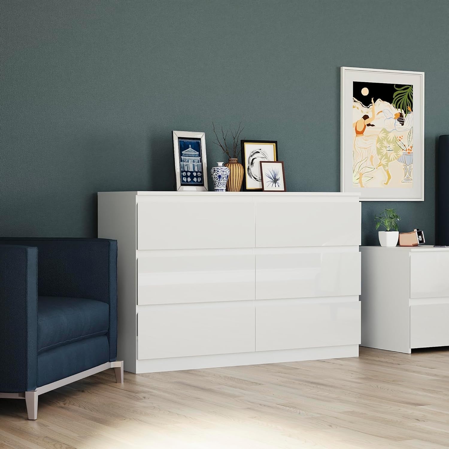 White Gloss 6 Drawer Chest Wide Storage Cabinet Bedroom Hallway Organizer