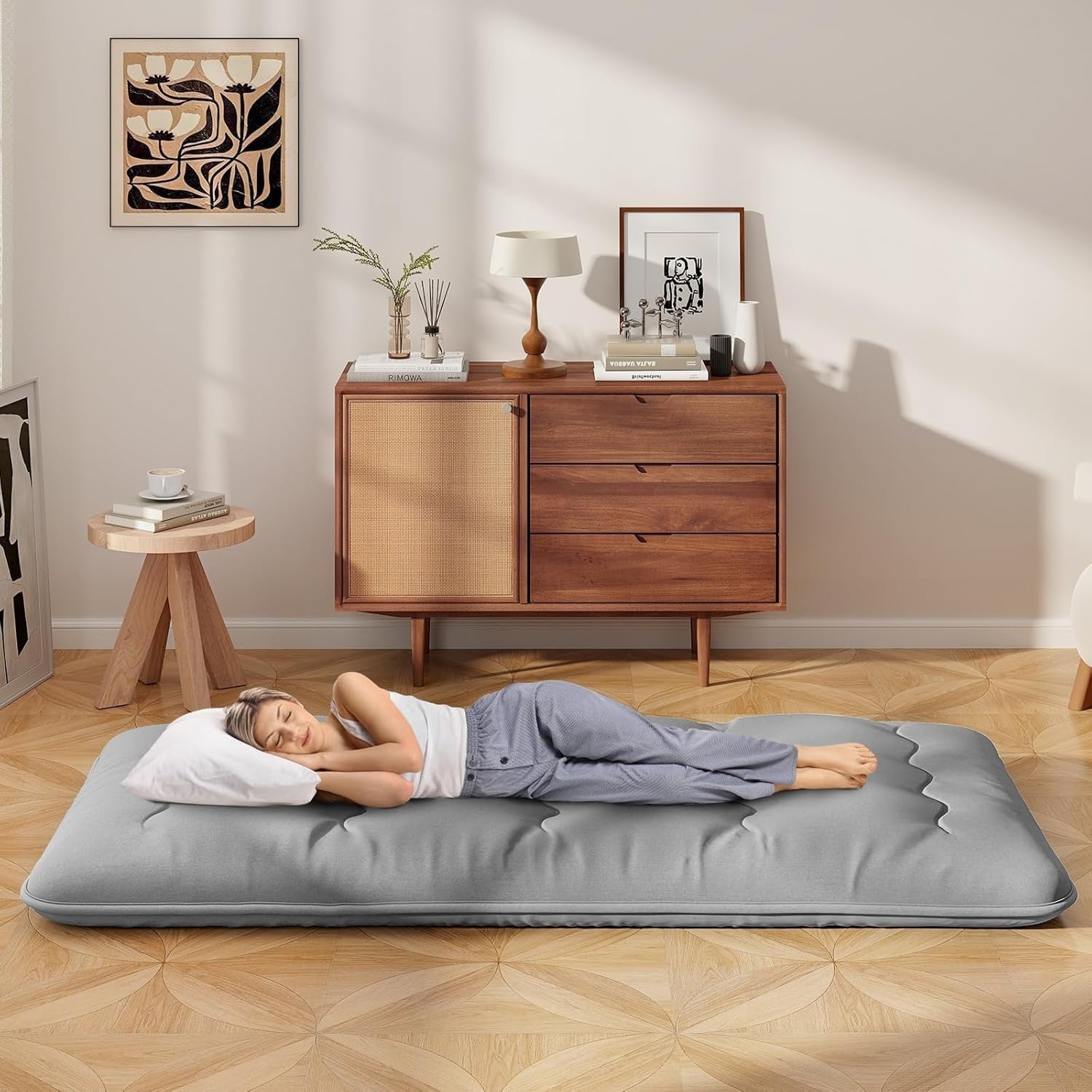 10cm Thick Foldable Japanese Tatami Futon Mattress Small Double Grey Pad