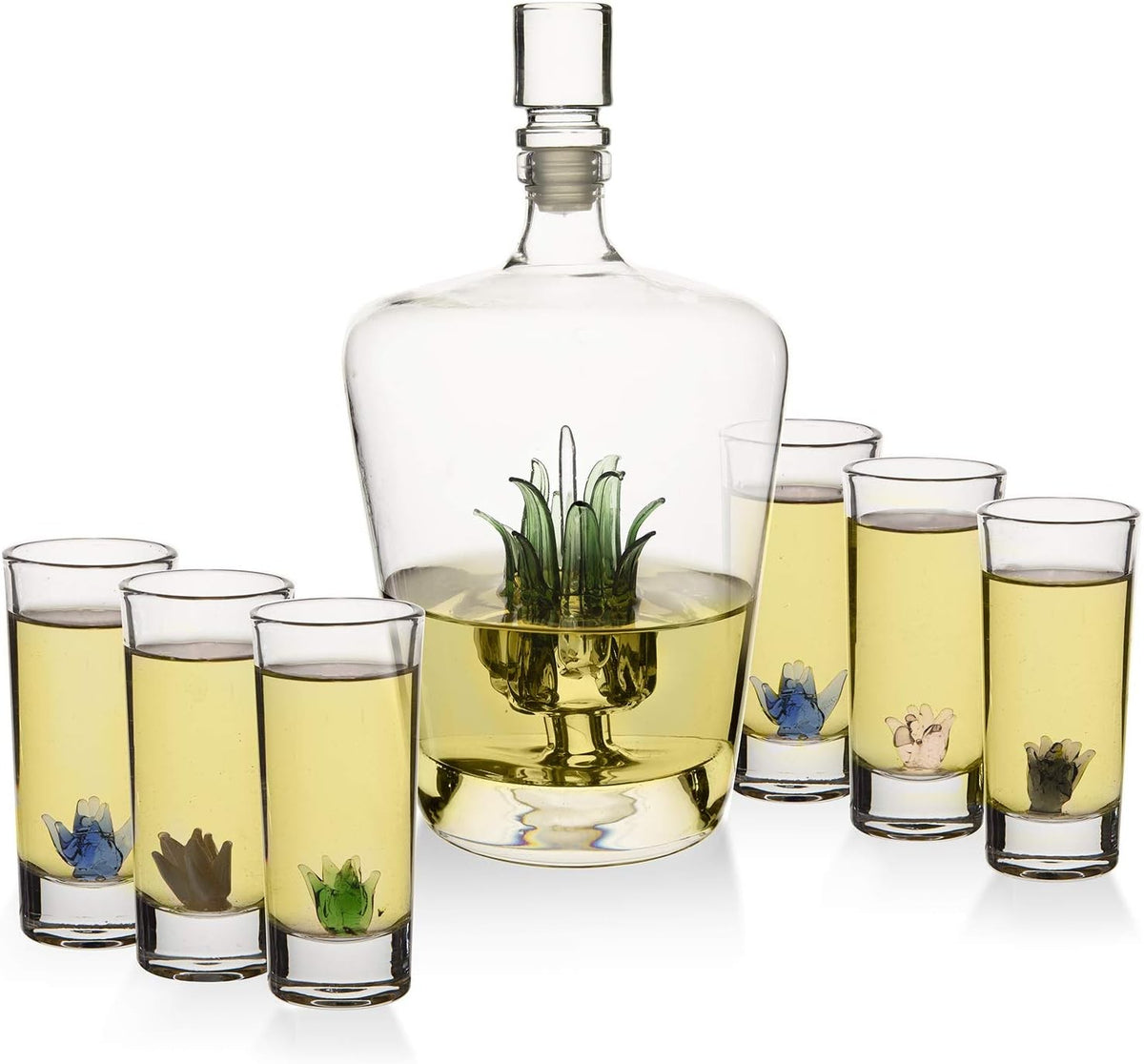 Agave Tequila Decanter Set with 6 Shot Glasses Luxury Bar Gift
