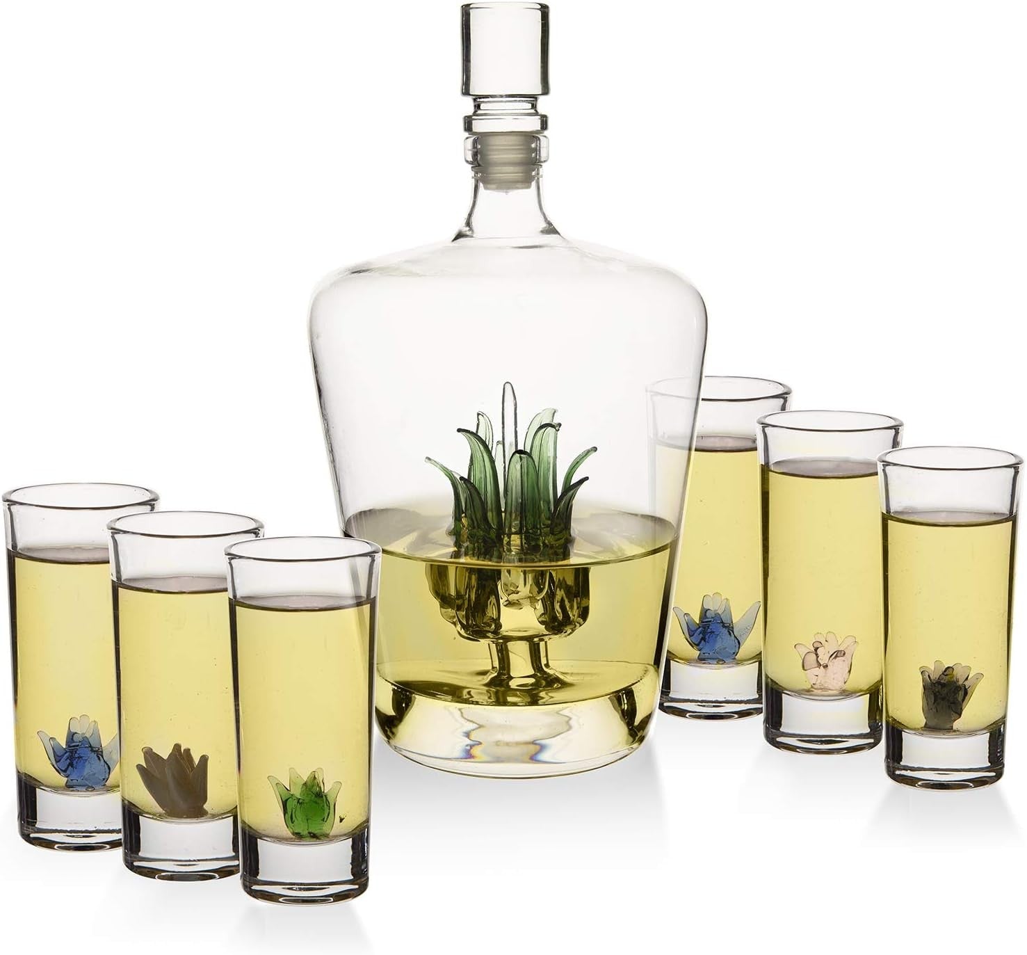 Agave Tequila Decanter Set with 6 Shot Glasses Luxury Bar Gift