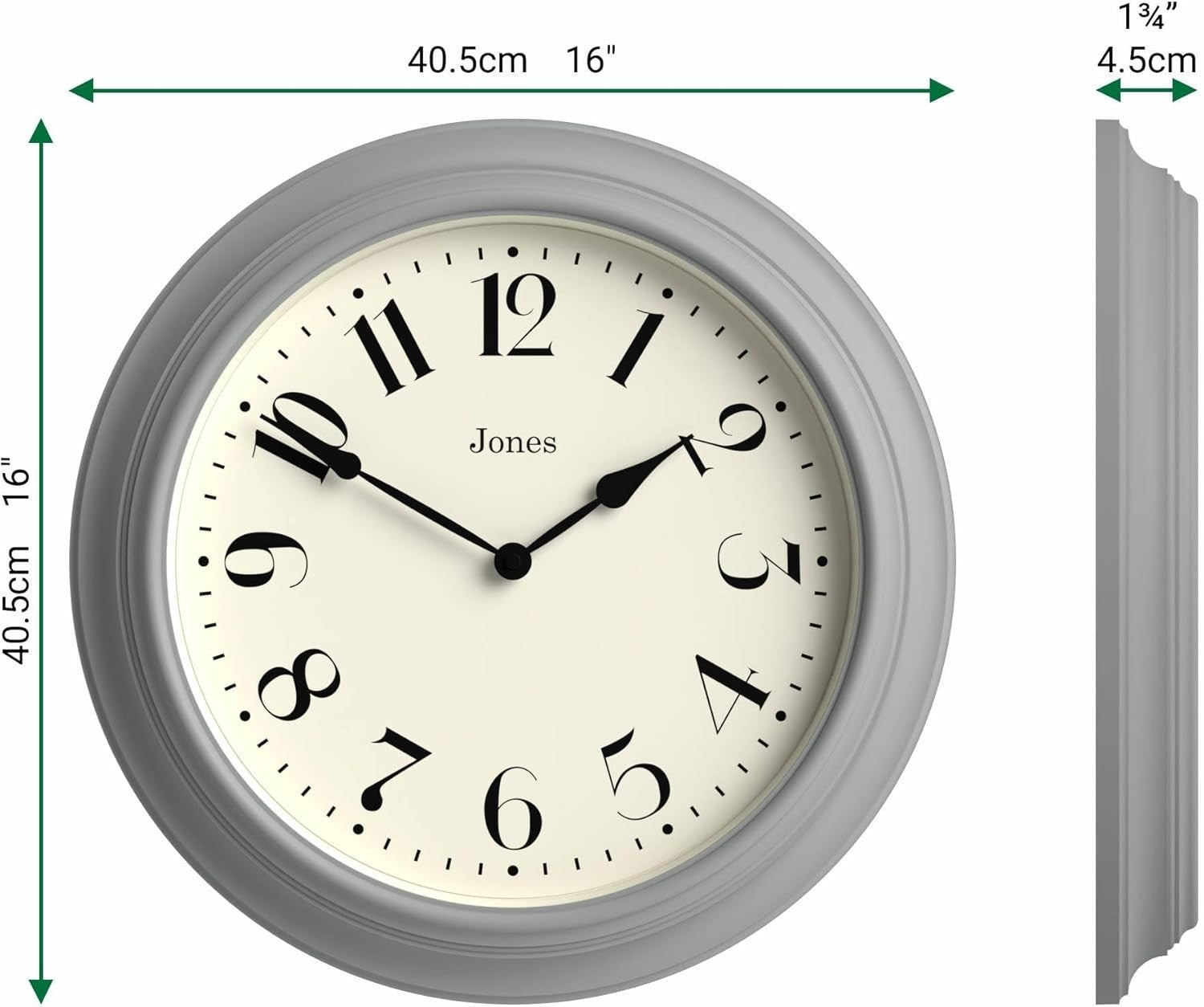 40cm Grey Silent Wall Clock Classic Round Design for Kitchen or Living Room