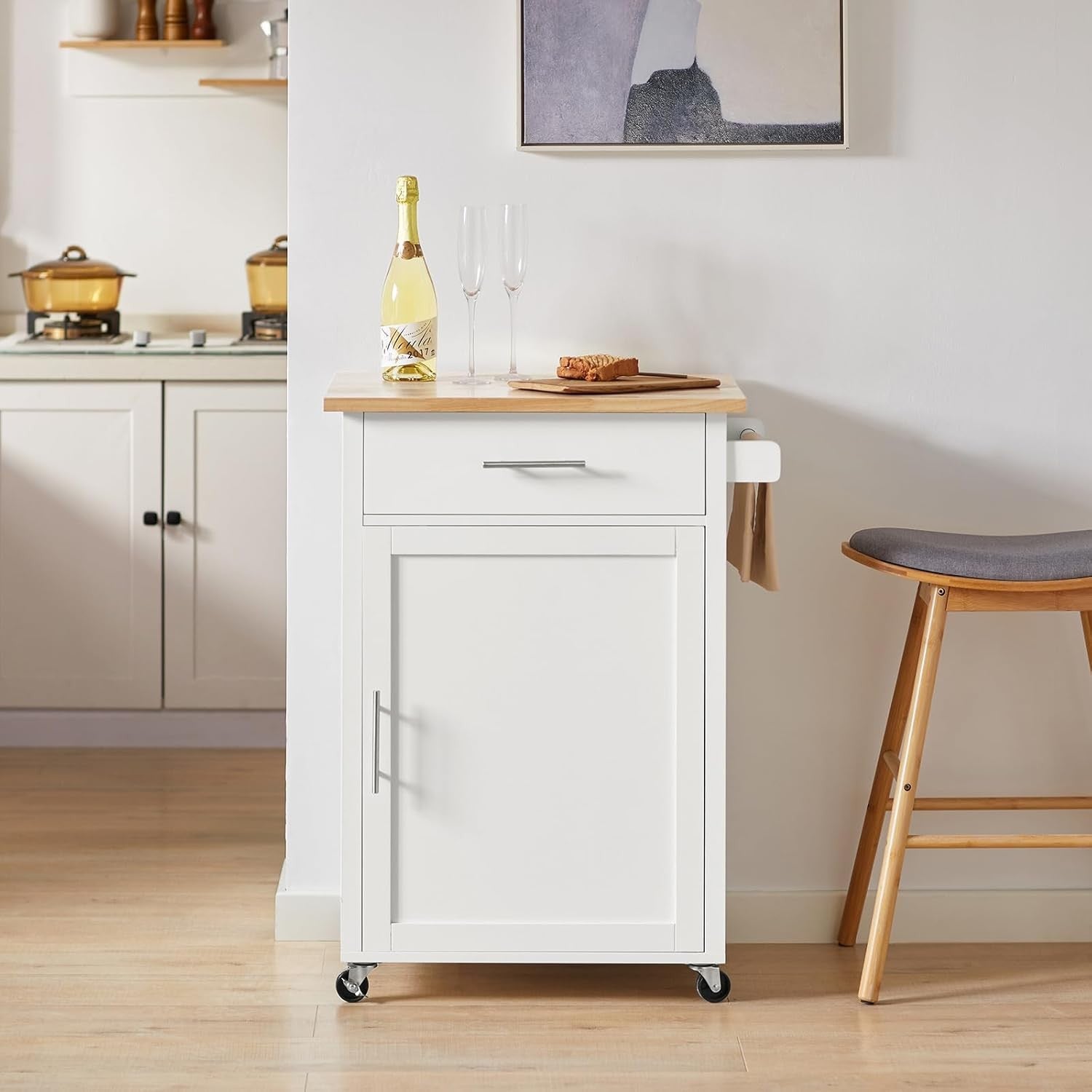 Kitchen Island Trolley on Wheels Storage Cart with Drawer Cabinet Worktop