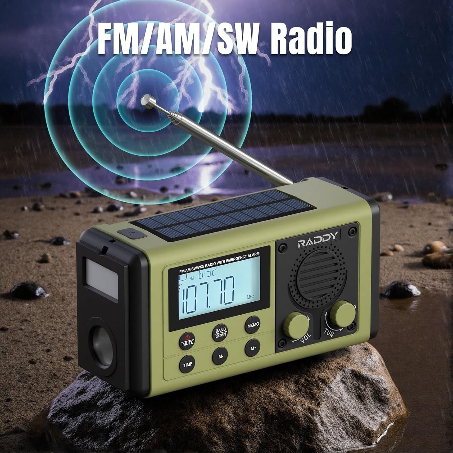 10,000mAh Emergency Hand Crank Radio Solar USB Flashlight Compass