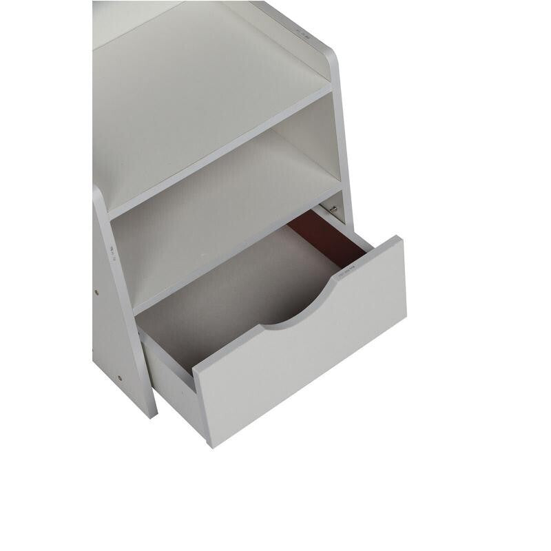 White Bedside Table with Drawer & Shelves, Compact Nightstand 60cm Modern