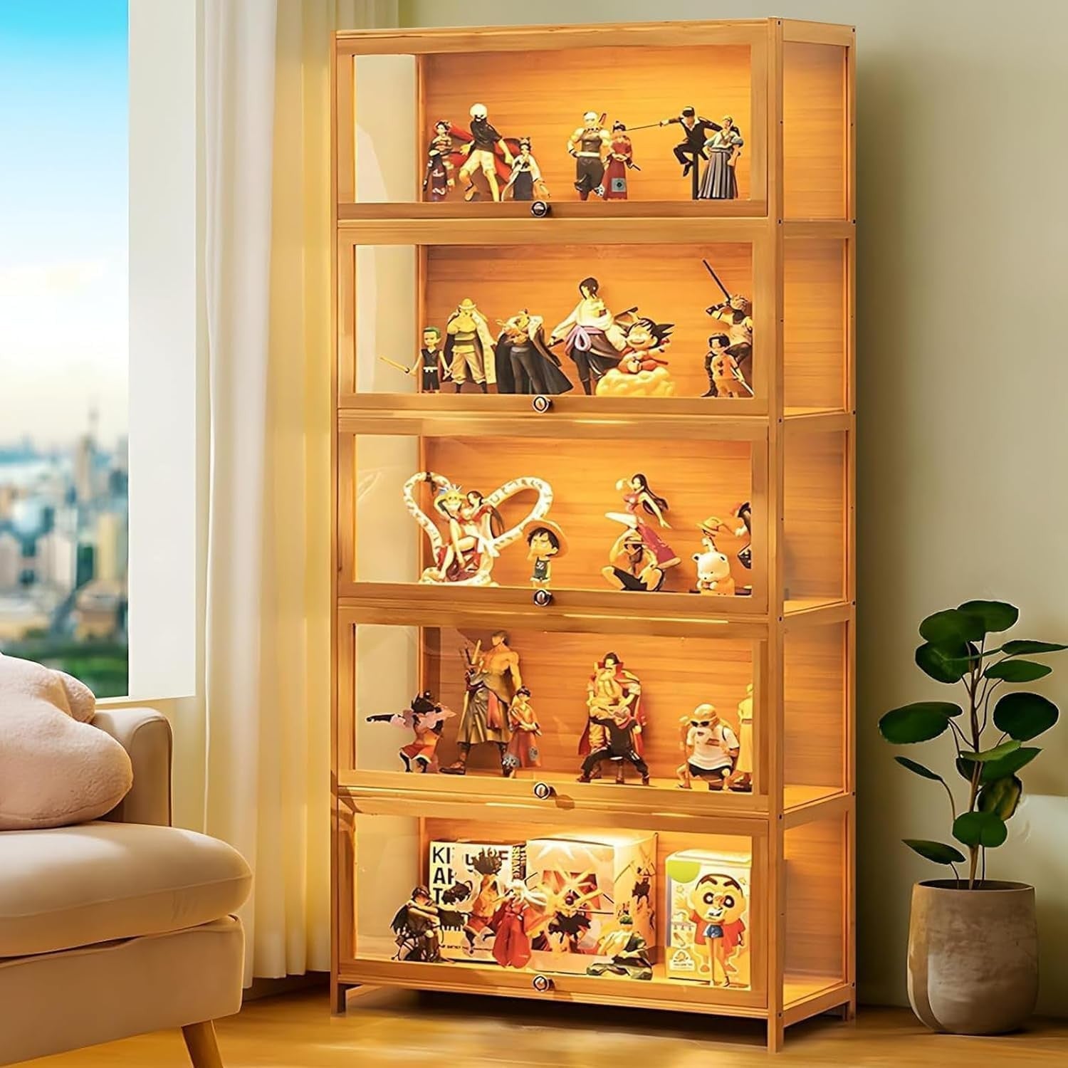 Luxury 5-Tier Acrylic Display Cabinet with Glass Door, LED-Ready Collectible She