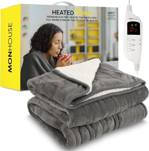 Electric Heated Blanket Double 150x200cm 9 Heat Settings Timer