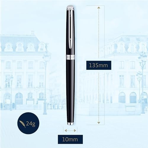 Luxury Fountain Pen – Black Gloss Chrome Trim, Medium Stainless Steel Nib