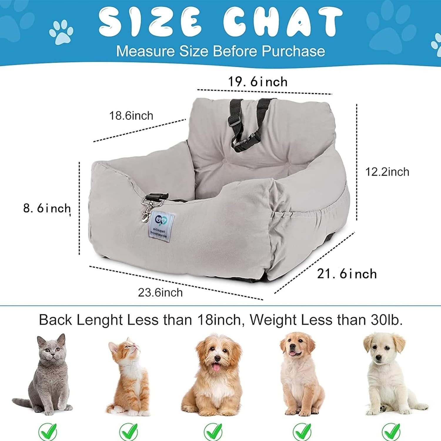 Dog Booster Car Seat Pet Travel Bed Washable Safety Seat Small Medium