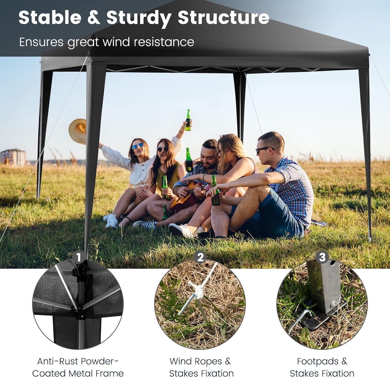 3x3m Pop Up Gazebo Adjustable Waterproof Outdoor Canopy w/ Bag Grey