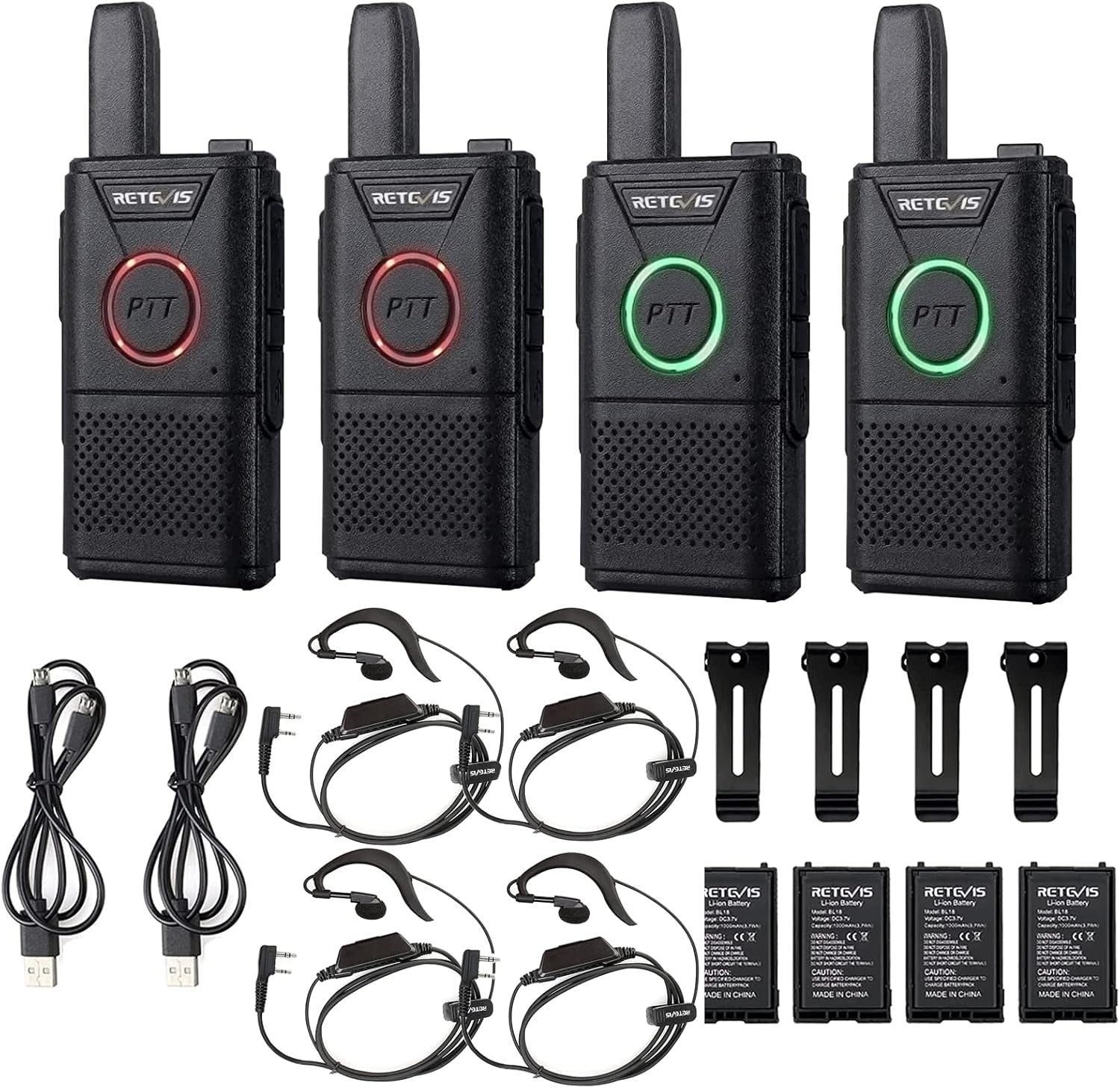 Mini PMR446 Walkie Talkies 4 Pack Long Range Dual PTT Rechargeable