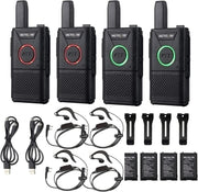 Mini PMR446 Walkie Talkies 4 Pack Long Range Dual PTT Rechargeable