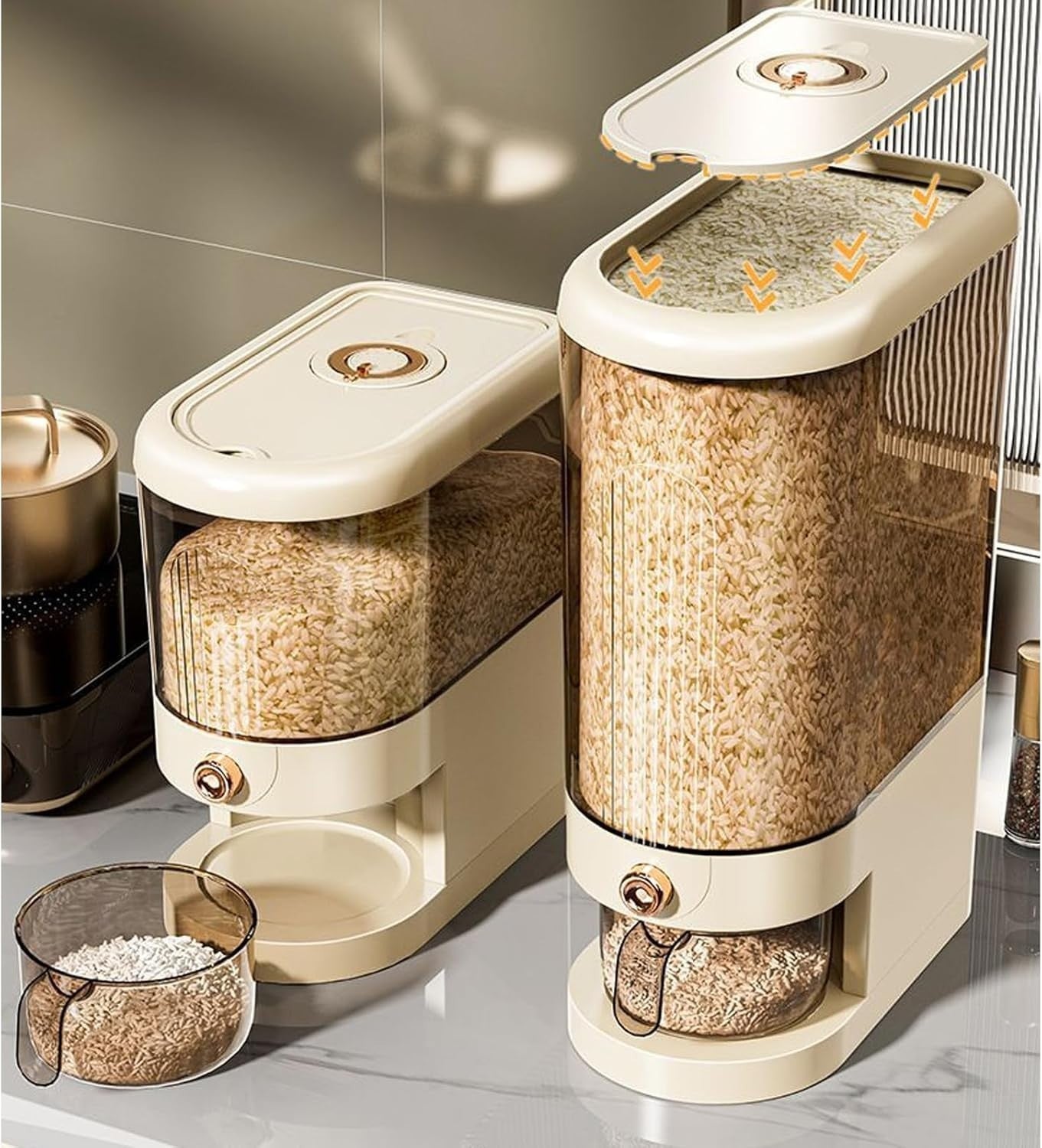 22lb Rice Dispenser Airtight Grain Storage w Measuring Cup