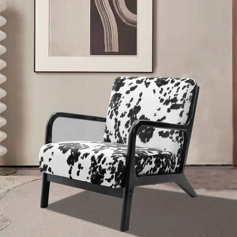 Velvet Spot Print Armchair High Back Lounge Chair with Wood Frame