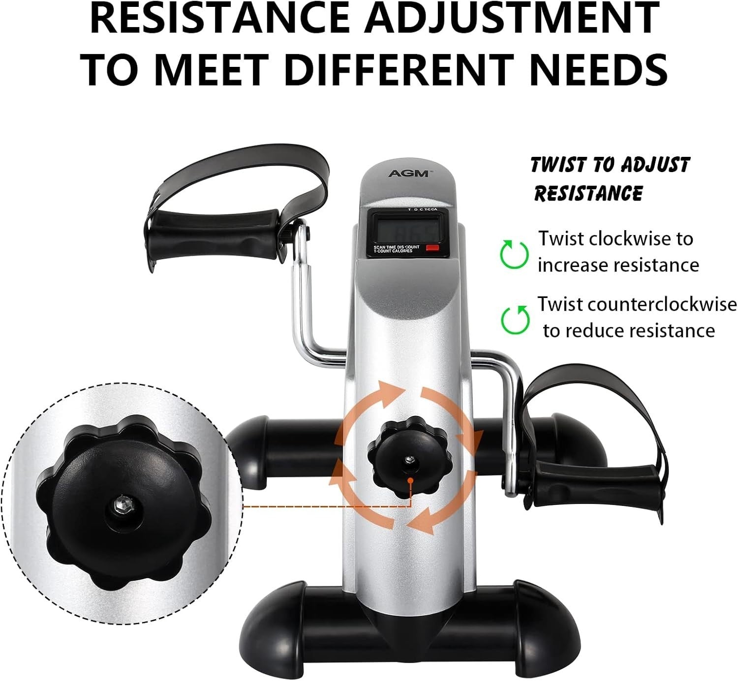 Compact Under-Desk Pedal Exerciser w/ LCD Tracker, Adjustable Straps & Stable