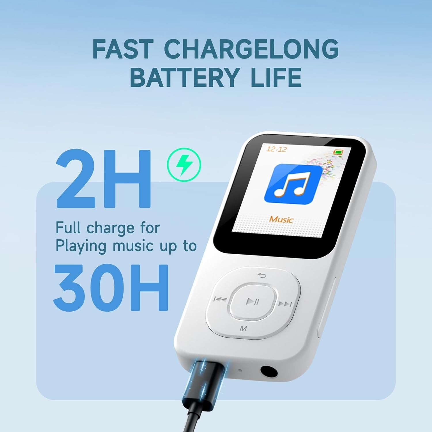 Retro MP3 Player Bluetooth 5.3 64GB 30H Battery White