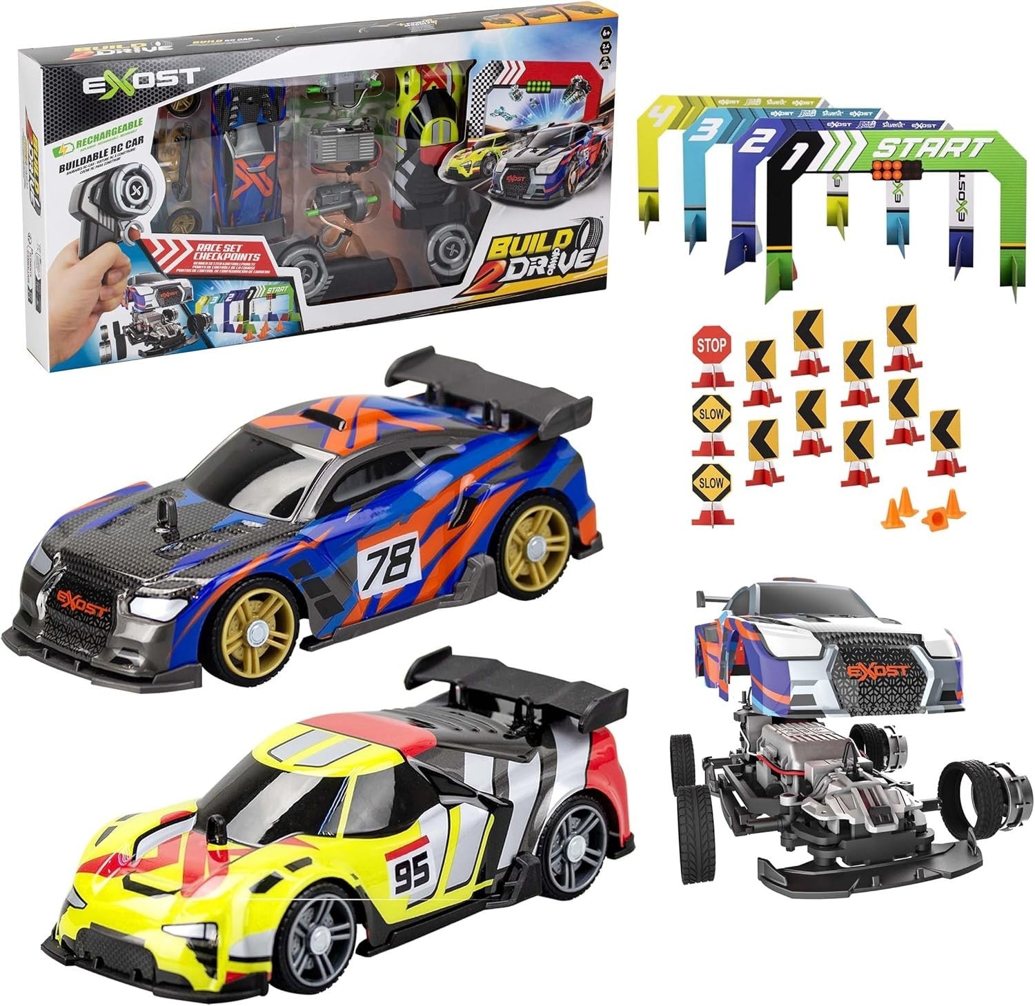 Build 2 Drive RC Car Duo Set for Kids 6+, 2.4GHz Cars w/ 20 Snap Parts
