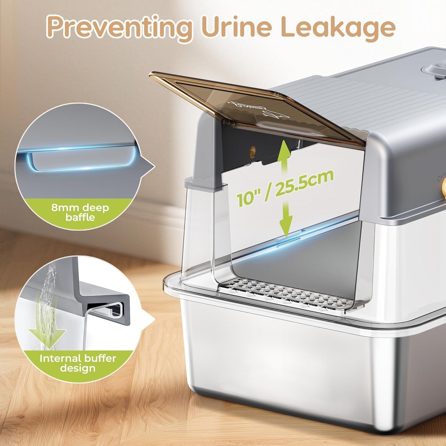 XXL Stainless Steel Cat Litter Box Covered High Sided Leak Proof Tray
