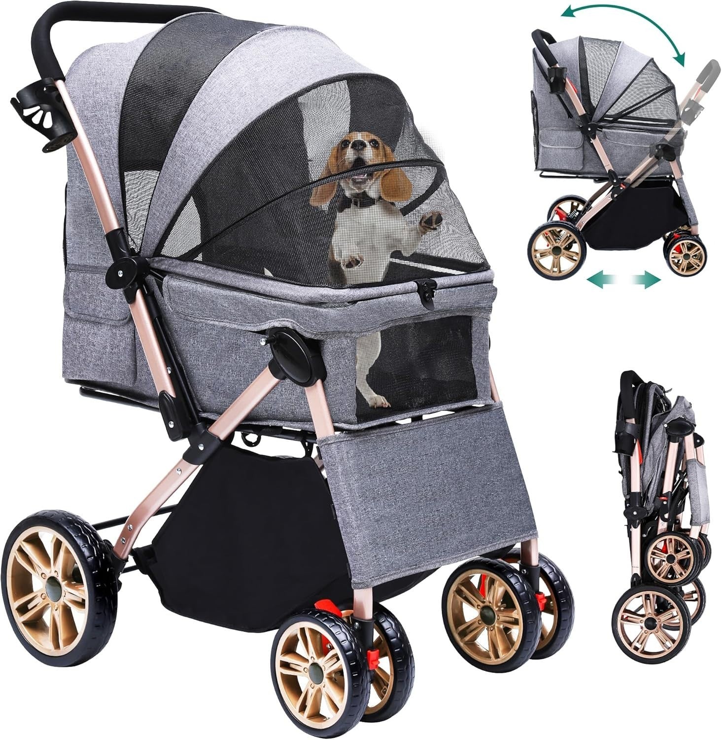 Pet Buggy Dog Stroller Foldable Reversible Handle EVA Wheels 22kg