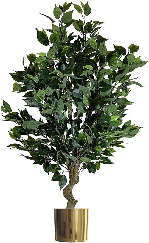 100cm Artificial Ficus Tree in Wooden Planter Indoor Faux Green Bush Decoration