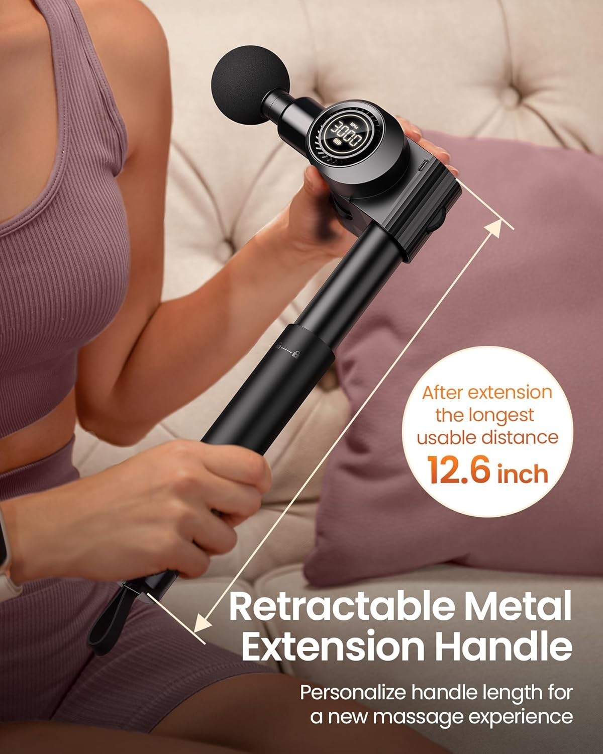 Deep Tissue Massage Gun Long Handle 32 Speeds Foldable Pain Relief Percussion
