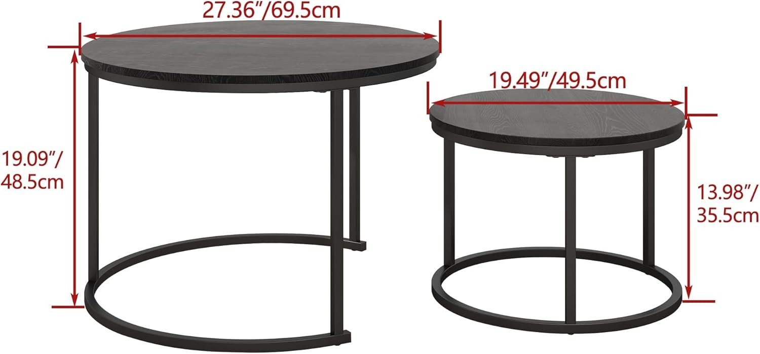 Space-Saving Round Nesting Coffee Table Set of 2, Sturdy Metal Frame (SV)