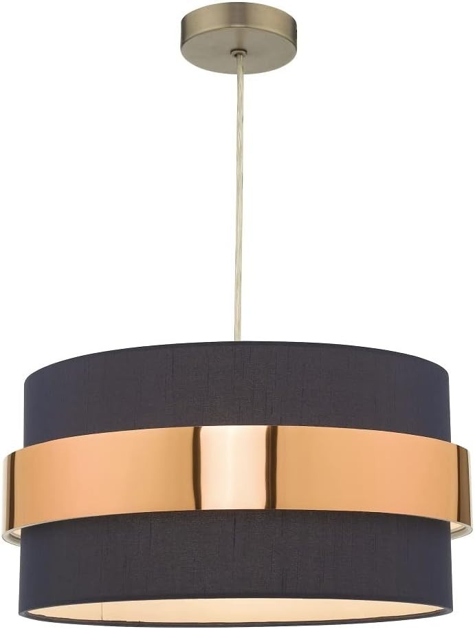 Navy Blue Drum Pendant Lampshade Copper Band Easy Fit Ceiling Shade 38cm