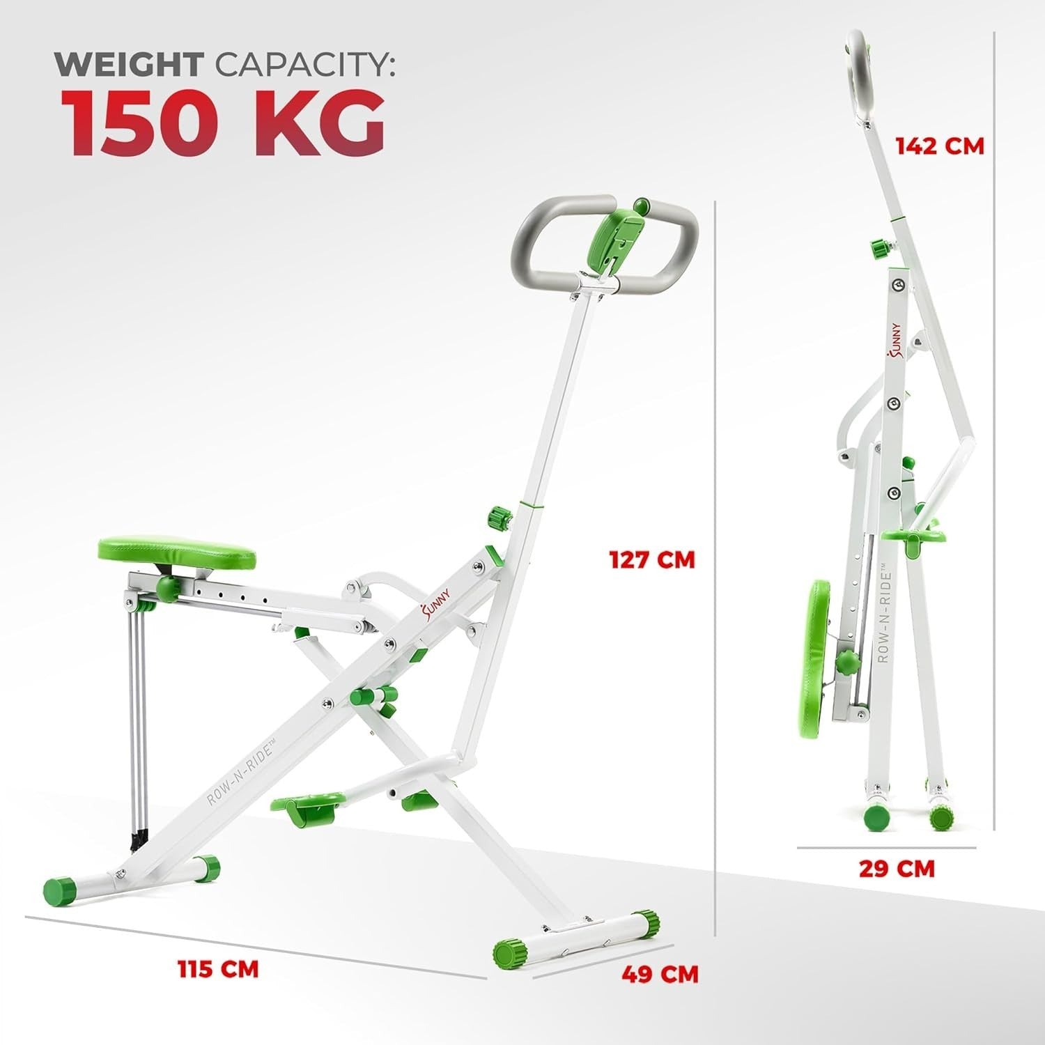 Row-N-Ride Squat Assist Trainer Foldable Home Leg Glute Machine LCD 150KG