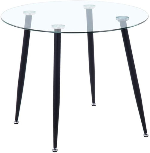 Round Black Glass Dining Table 90x90x75cm Chrome Legs Modern Kitchen