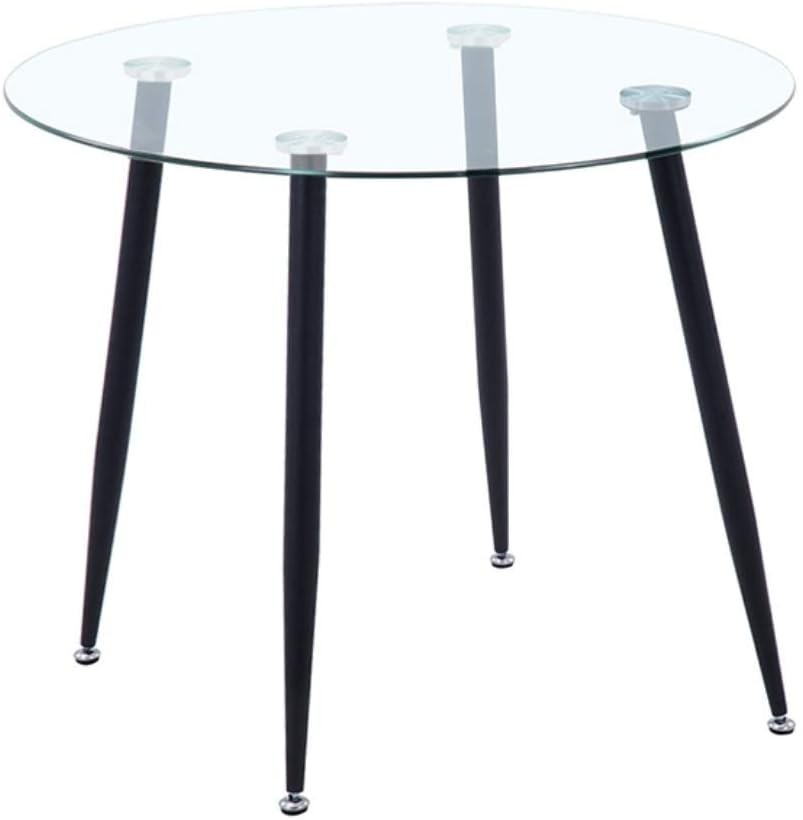 Round Black Glass Dining Table 90x90x75cm Chrome Legs Modern Kitchen