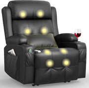 Electric Recliner Chair Massage Heat USB Type-C Cup Holders Black Armchair
